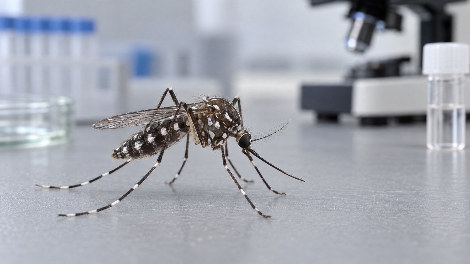 Ilustración de un mosquito en un entorno de observación entomológica