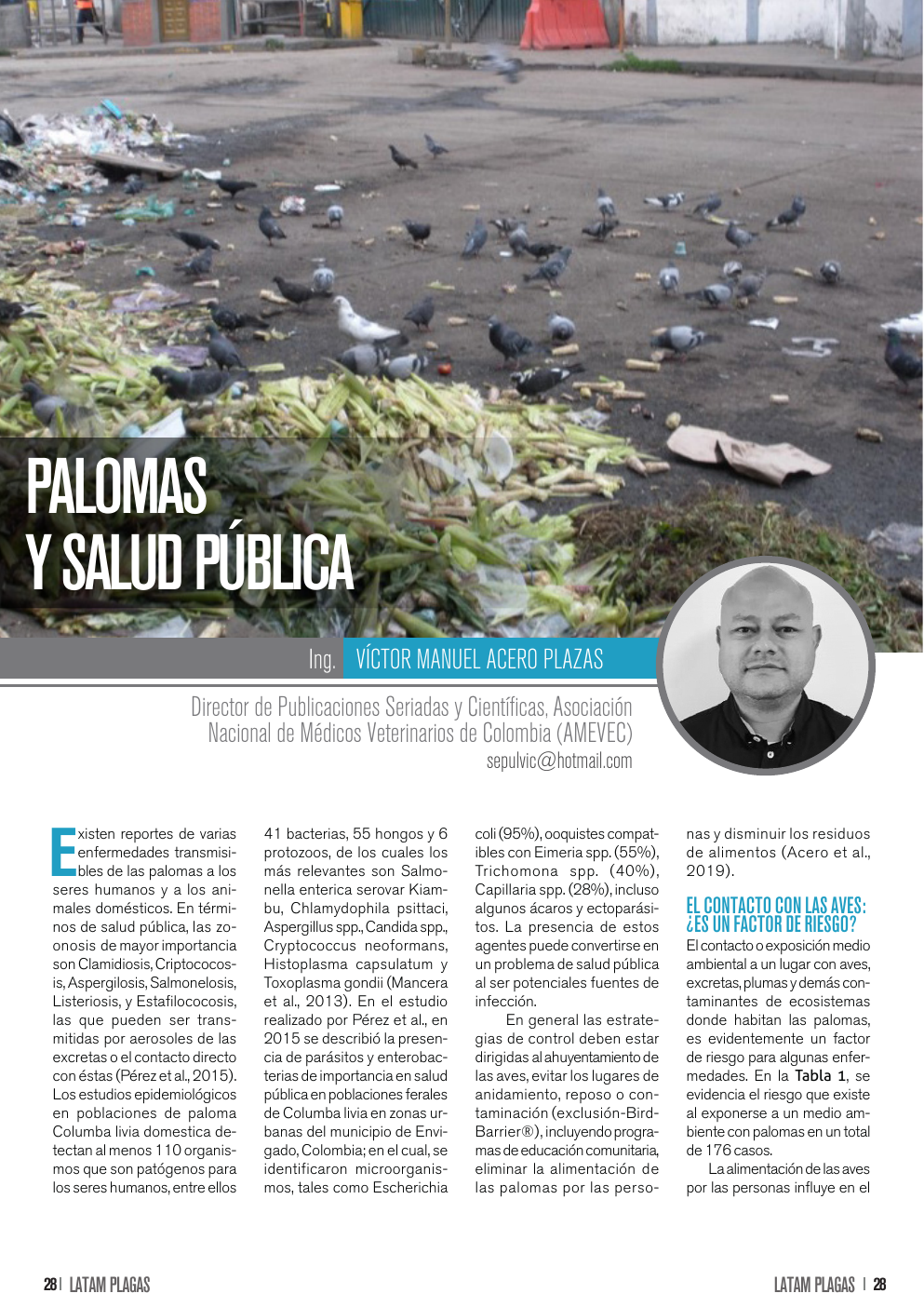 Apertura del artículo sobre palomas y salud pública