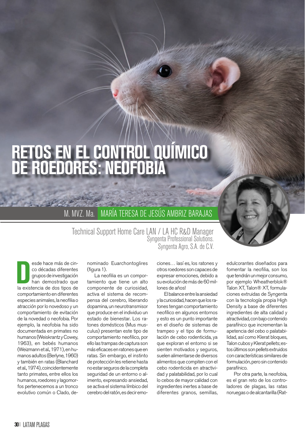 Apertura del artículo sobre neofobia en el control químico de roedores