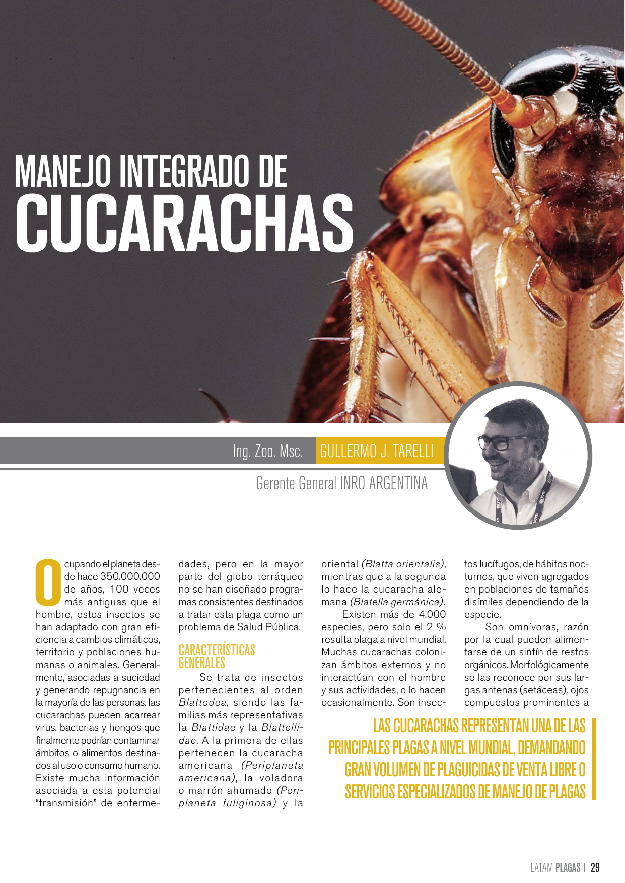 Apertura del artículo sobre manejo integrado de cucarachas