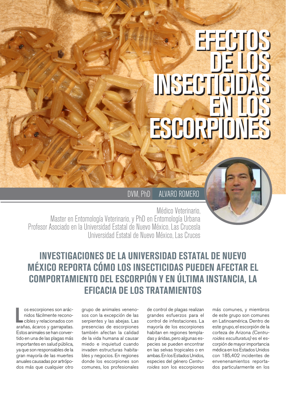 Apertura del artículo sobre efectos de insecticidas en escorpiones