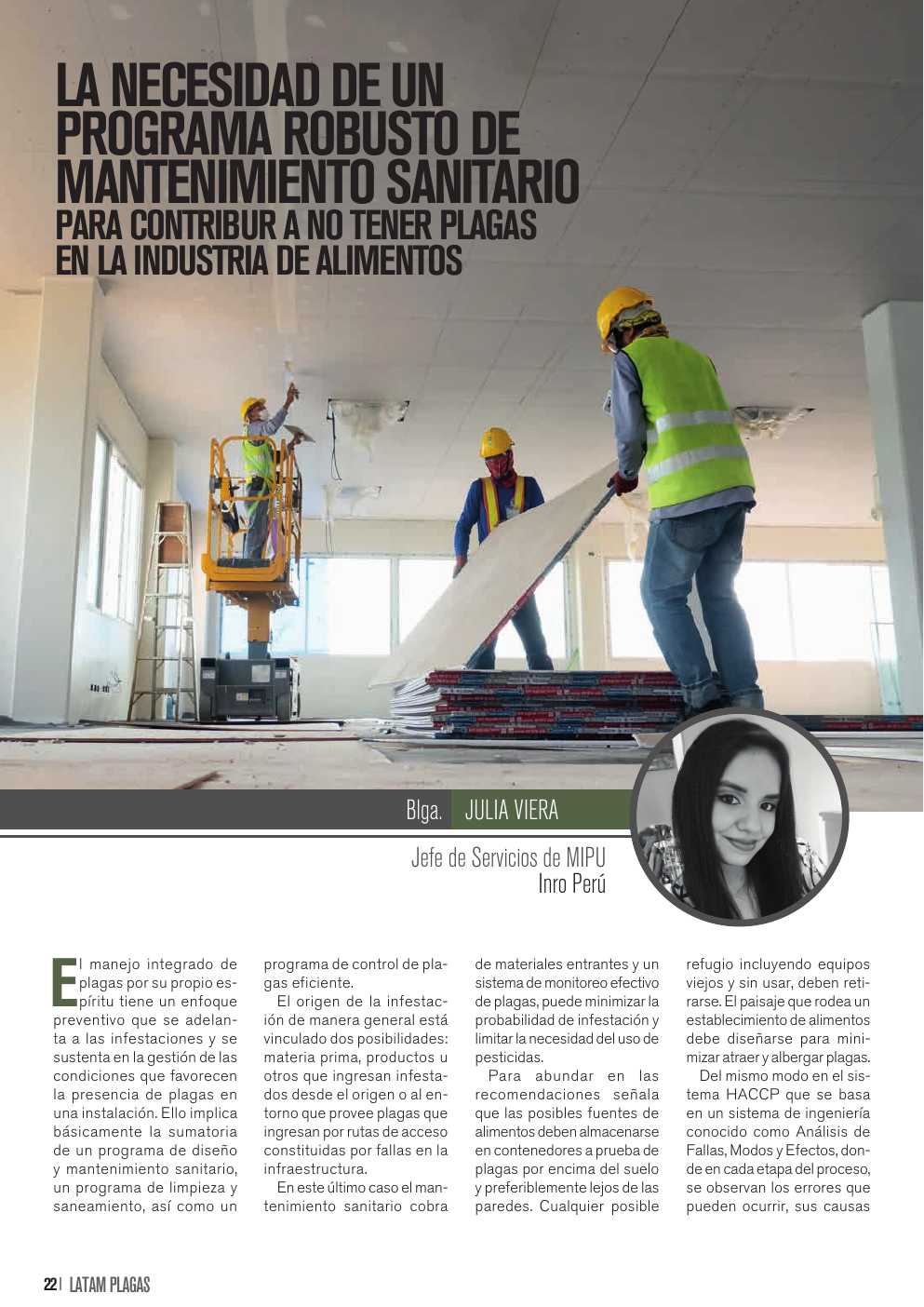 Apertura del artículo sobre mantenimiento sanitario en industria de alimentos
