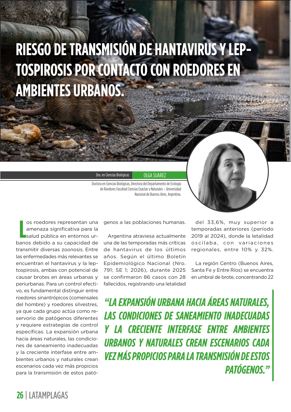 Apertura del artículo sobre hantavirus y leptospirosis por contacto con roedores